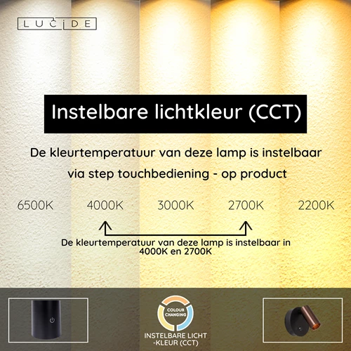 Lucide TONI - Oplaadbare Wandspot / Wandlamp - Accu/Batterij - Ø 8,1 cm - LED Dimb. - CCT - 1x2W 2700K/4000K - Bewegingssensor (uitschakelbaar) - Magnetisch - Koffie - USP